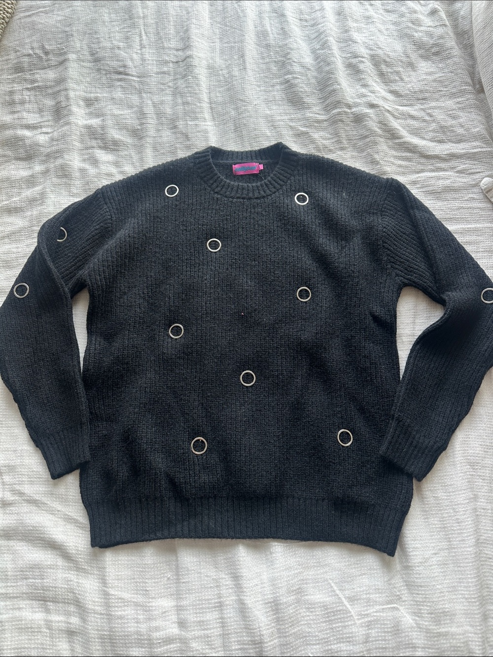 Edikted Black Crewneck Sweater with Silver Grommet Accents